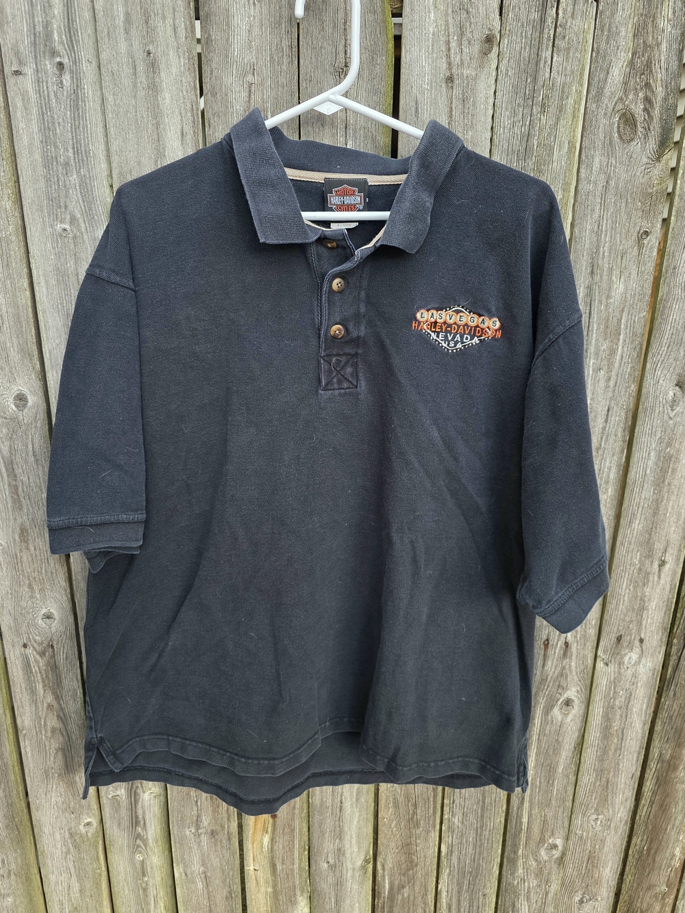 HARLEY DAVIDSON LAS VEGAS XL Black Polo with Orange and White Shield Logo